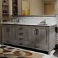 Lexora Home Jacques 72" Double Bathroom Vanity in Distressed Grey with 2 cm White Carrara Marble Top and Rectangular Sinks, , large