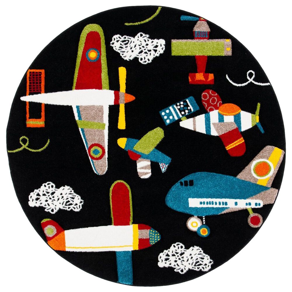 Safavieh Carousel Outer Space 5"3" Round Black and Ivory Kids Area Rug, , large
