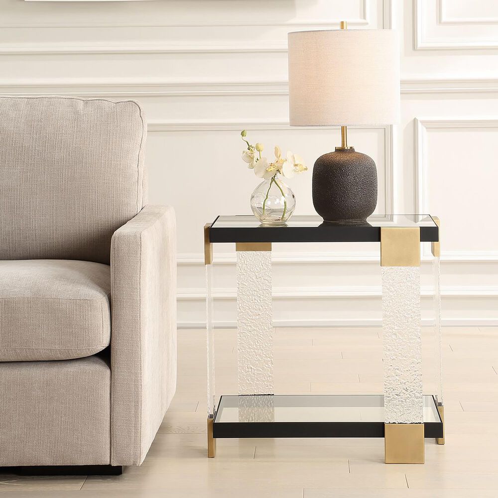 Uttermost Bendena Side Table in Satin Black and Brass, , large