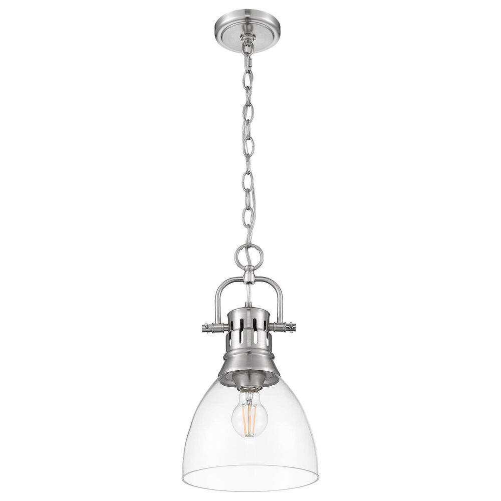Golden Lighting Duncan 1-Light Small Pendant with Chain and Clear Shade in Pewter, , large
