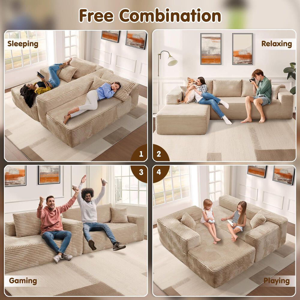 HOMLUX 2-Piece Mod Sectional with LAF Chaise in Beige, , large