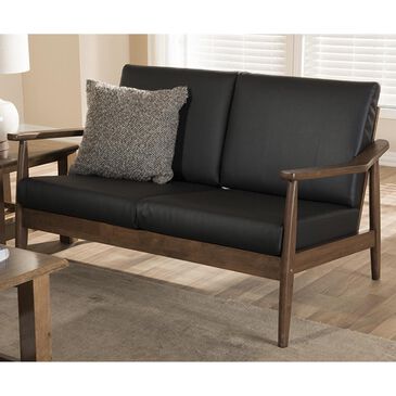 Baxton Studio Venza 2-Seater Loveseat in Black, , large