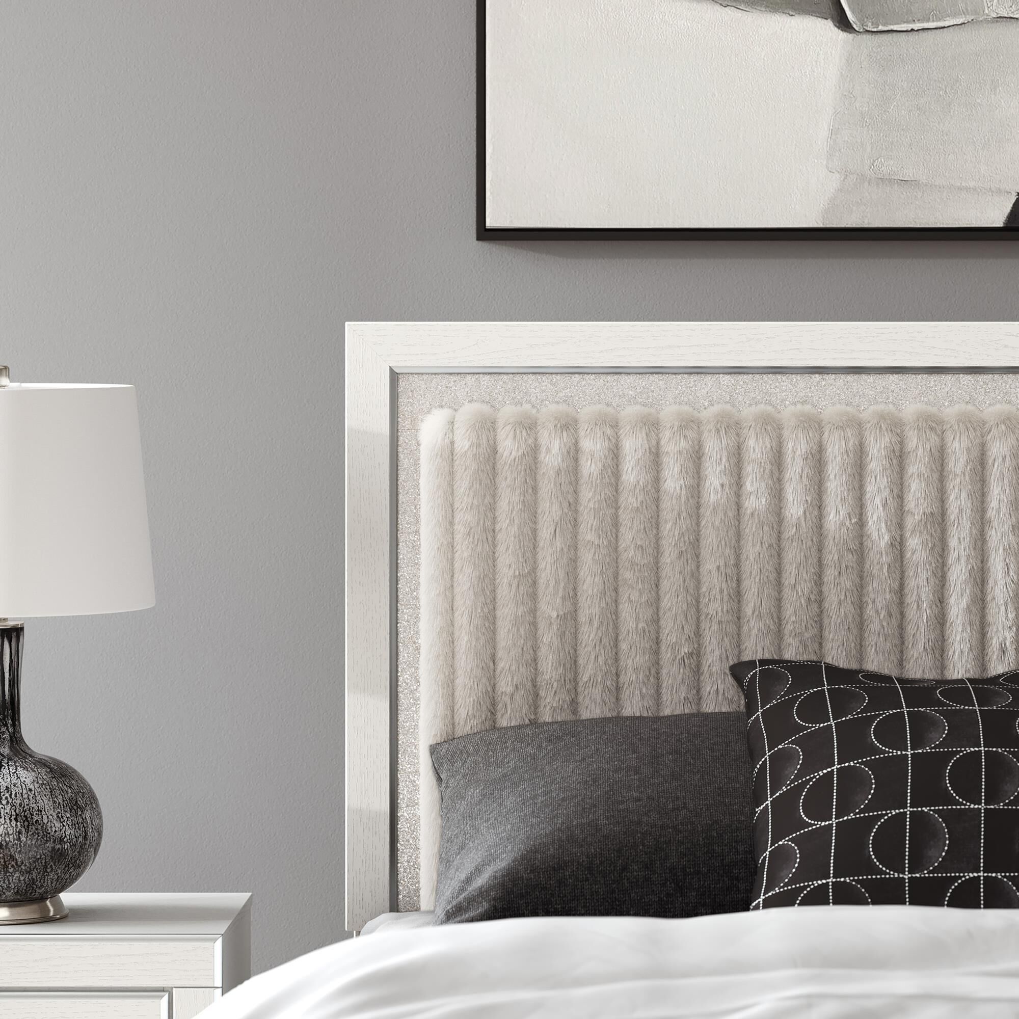Ashley Zuraleus Queen Upholstered Panel Bed with Two Nightstands