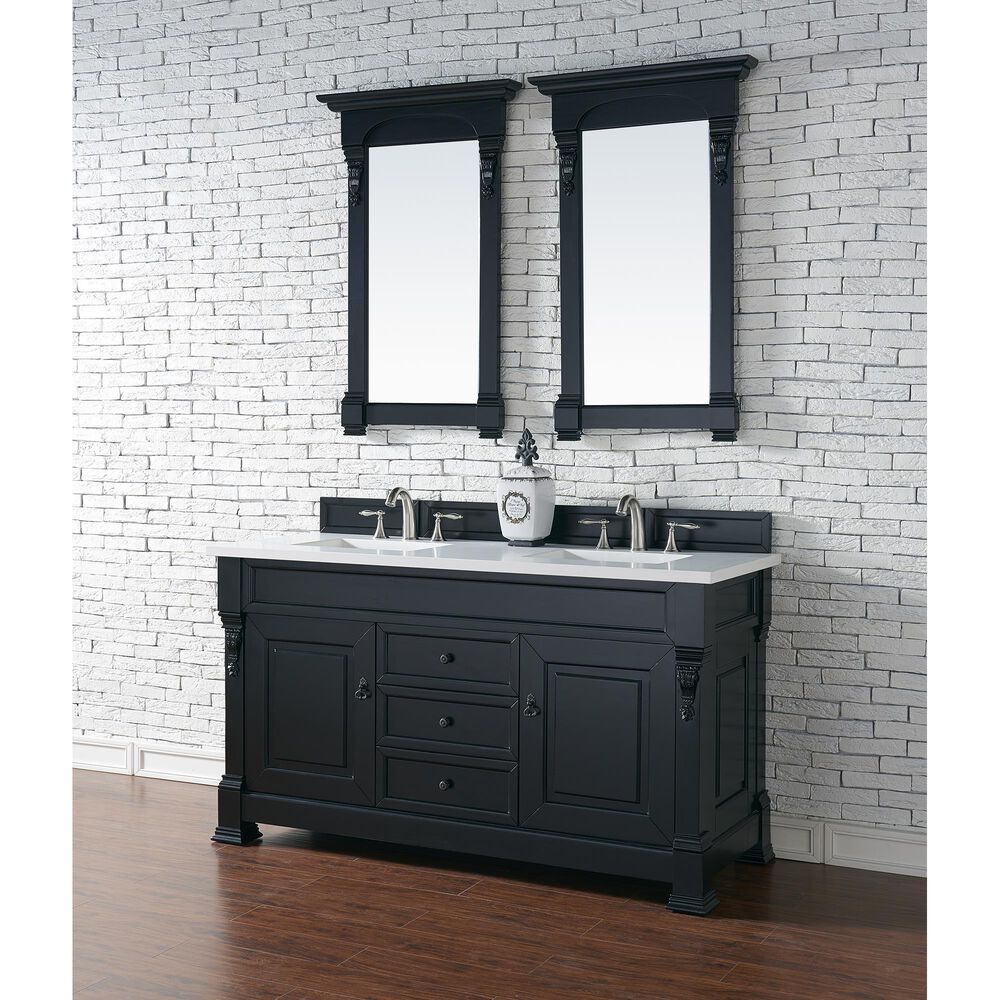 James Martin Vanities Brookfield 60&quot; Double Bathroom Vanity in Antique Black with 3 cm White Zeus Quartz Top and Rectangular Sinks, , large