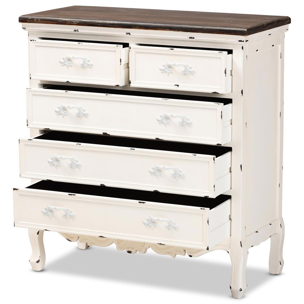 Baxton Studio Levron 5-Drawer Storage Cabinet in Walnut Brown and Antique White, , large