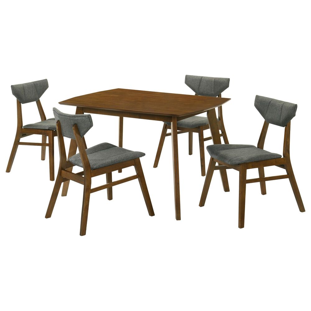 Armen Living Amaris 5-Piece Rectangular Dining Set with Charcoal Upholstery in Walnut, , large
