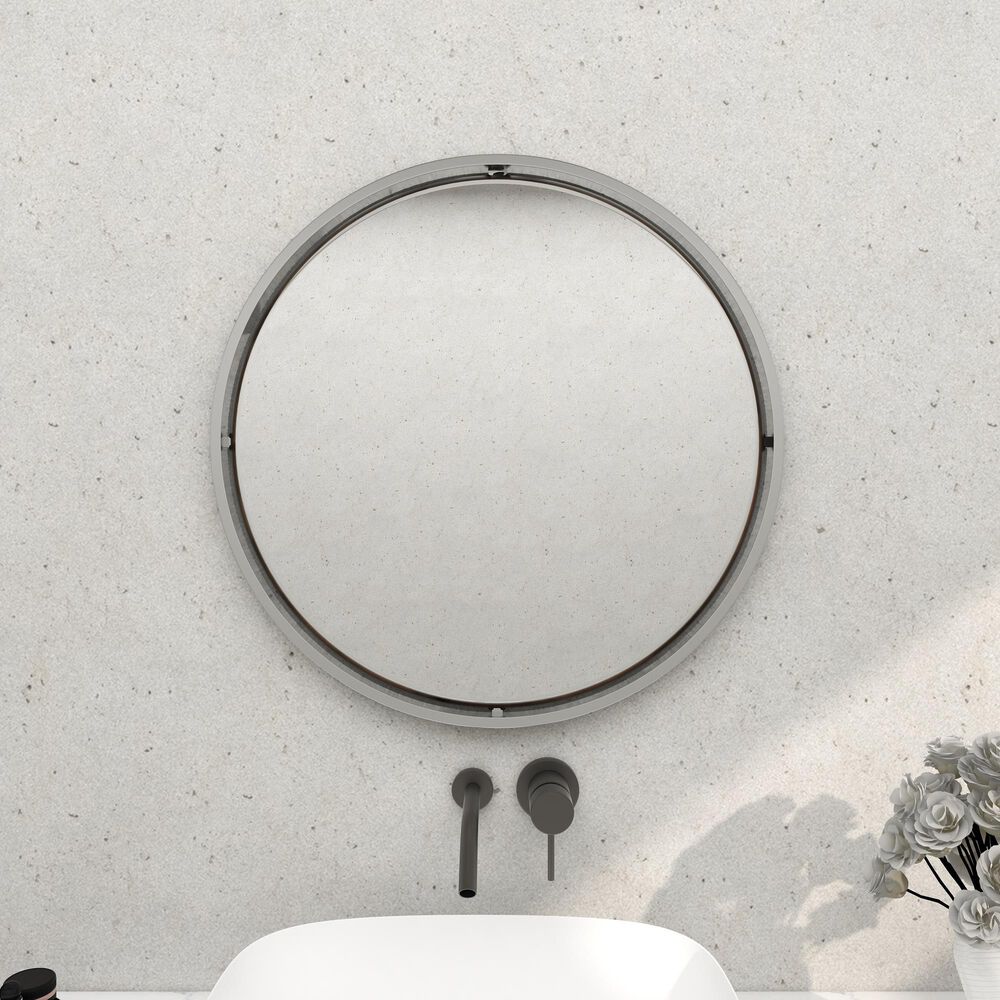 Maple and Jade 30&quot; Round Wall Mirror in Glossy Silver, , large