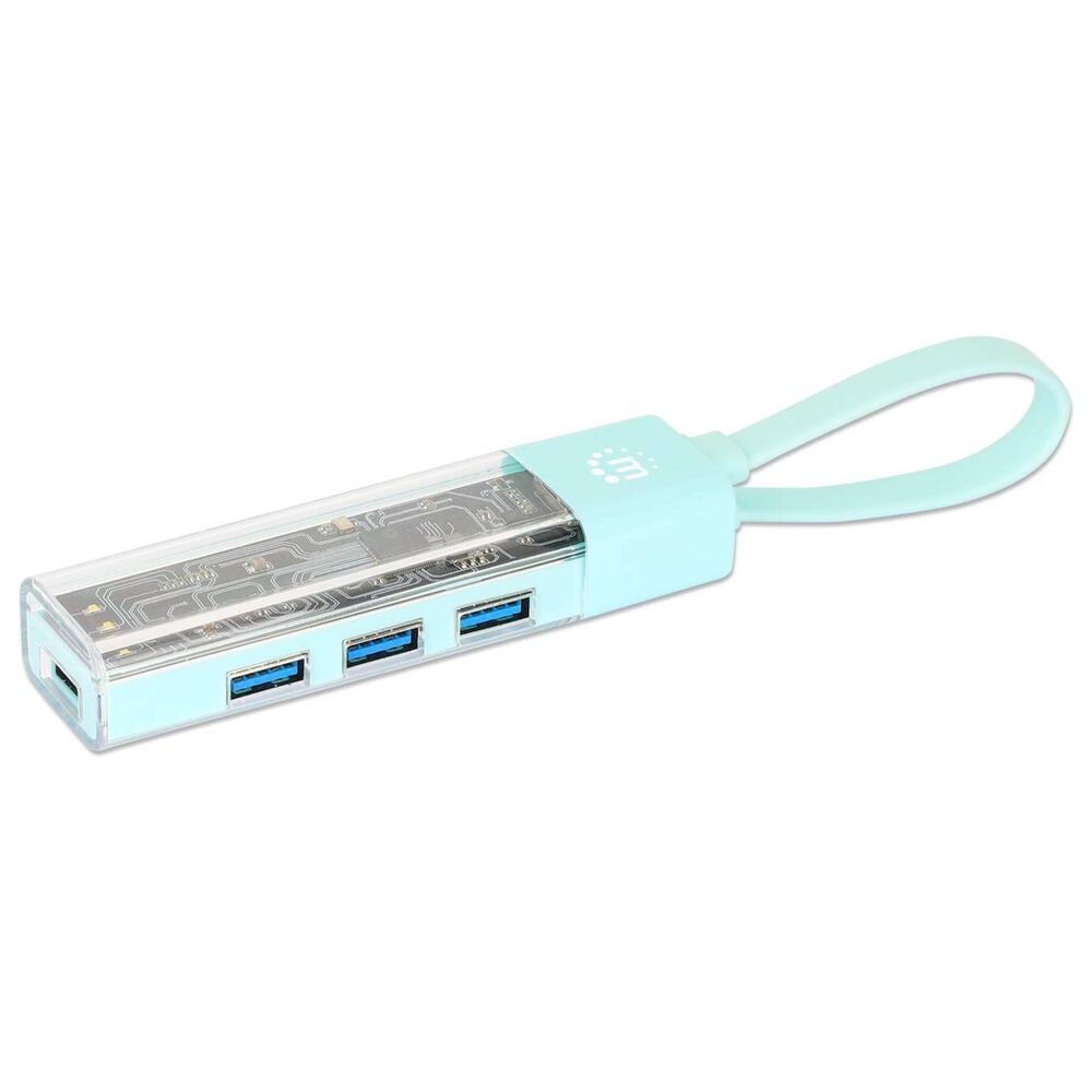 Manhattan 4-Port USB 3.0 Type-C/A Combo Hub in Clear and Teal, , large