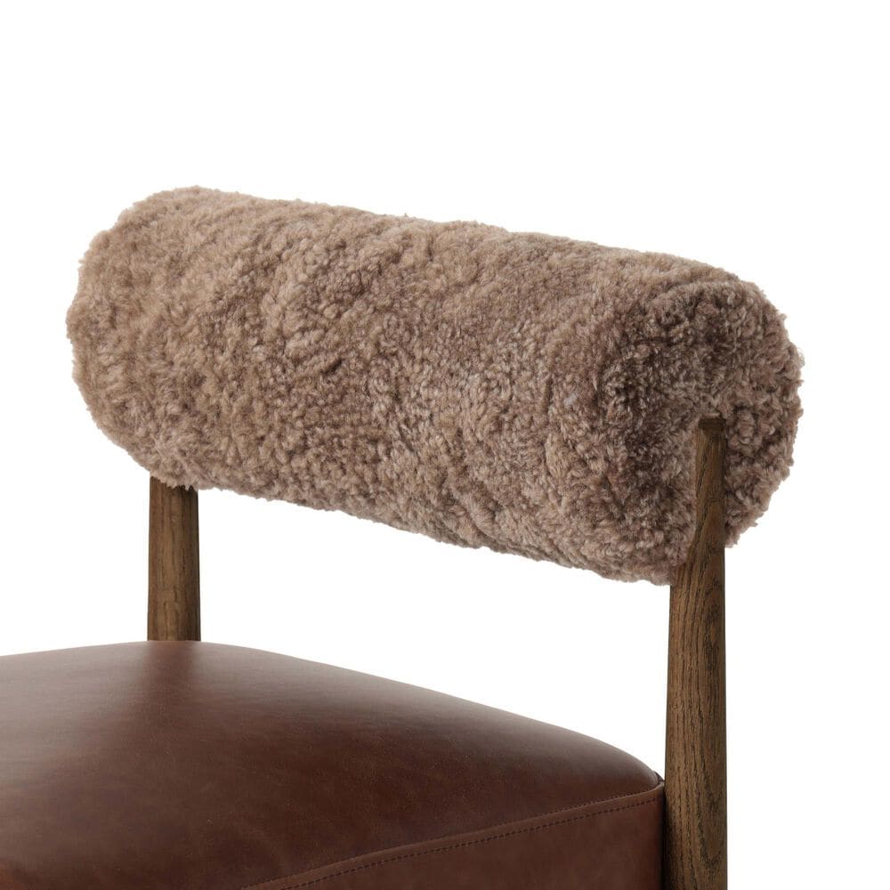 Four Hands Jazelle Counter Stool with Taupe Shearling Upholstery in Tan Oak, , large
