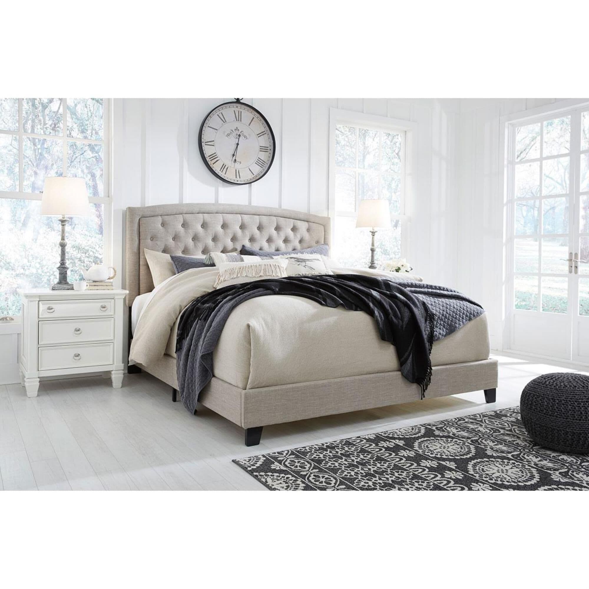 Ashley Jerary King Upholstered Bed in Light Gray