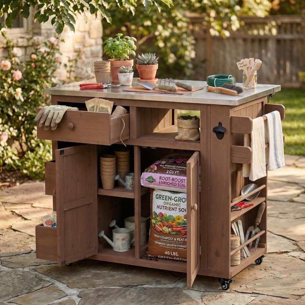 HOMLUX 41.9" Outdoor Extendable Kitchen Island in Brown, , large