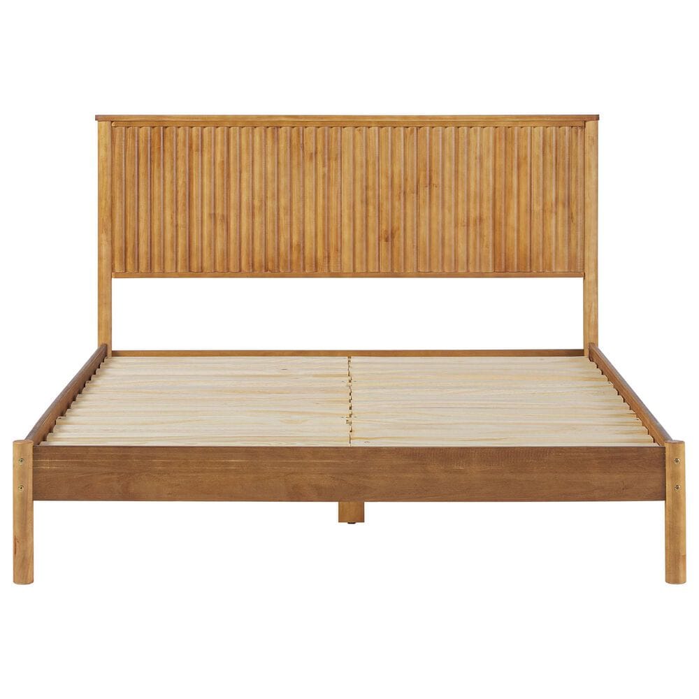 Walker Edison Paris Queen Platform Bed with Reeded Headboard in Blonde, , large