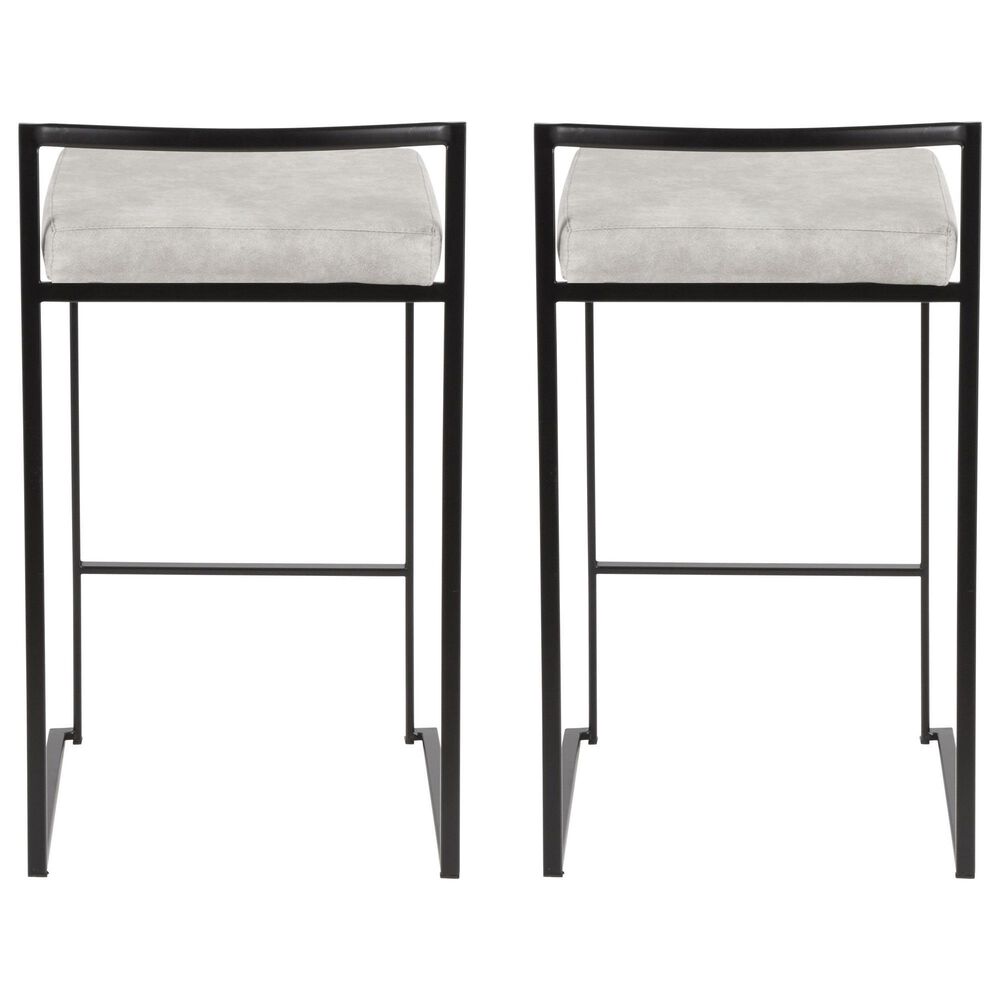 LumiSource Fuji 26" Stacker Counter Stool with Light Grey Cowboy Upholstery in Black (Set of 2), , large