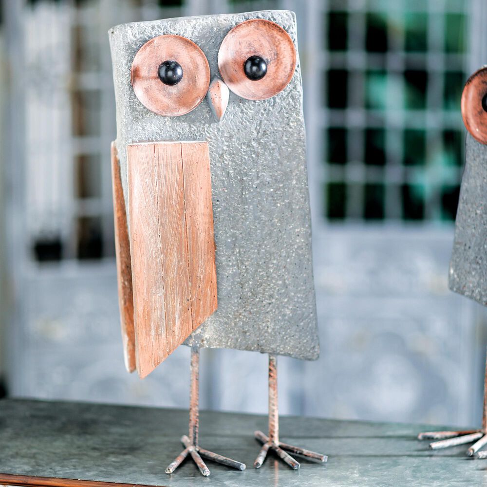 Maple and Jade 21" x 9" Owl Sculpture in Grey, , large