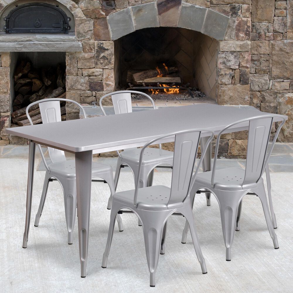 Flash Furniture 5-Piece Metal Silver Table Set in Silver, , large