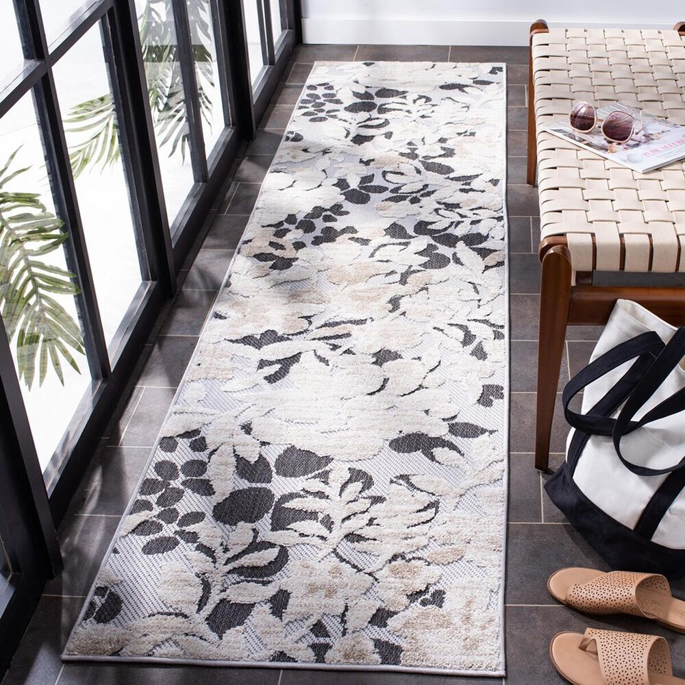 Safavieh Cabana CBN672A 2&#39;2&quot; x 11&#39; Ivory and Charcoal Indoor/Outdoor Performance Runner, , large