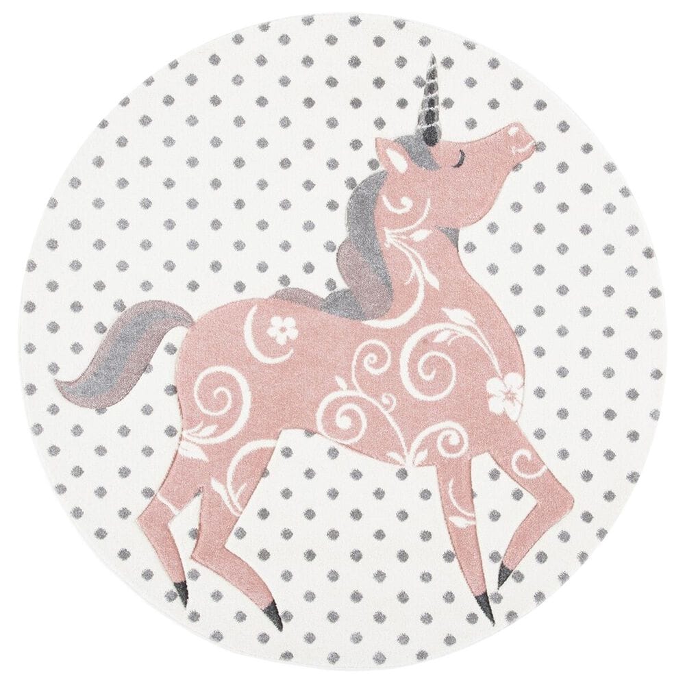 Safavieh Carousel 6"7" Round Ivory, Grey and Pink Kids Area Rug, , large