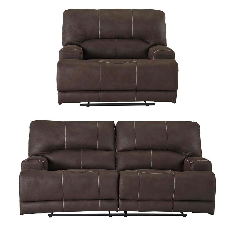 Signature Design by Ashley Kitching Power Reclining Sofa and Recliner with Adjustable Headrests in Brown, , large