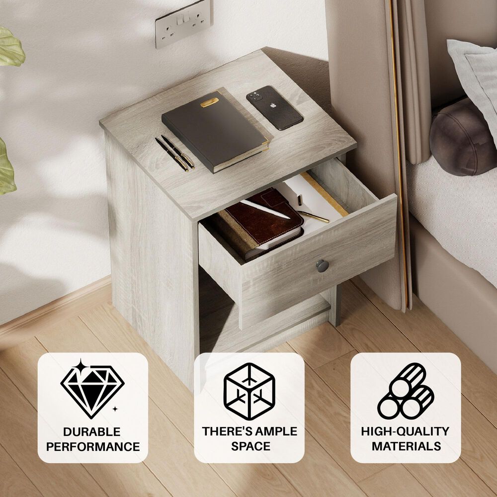 HOMLUX 1-Drawer Modern Nightstand with Knob Handle in French Oak Grey, , large