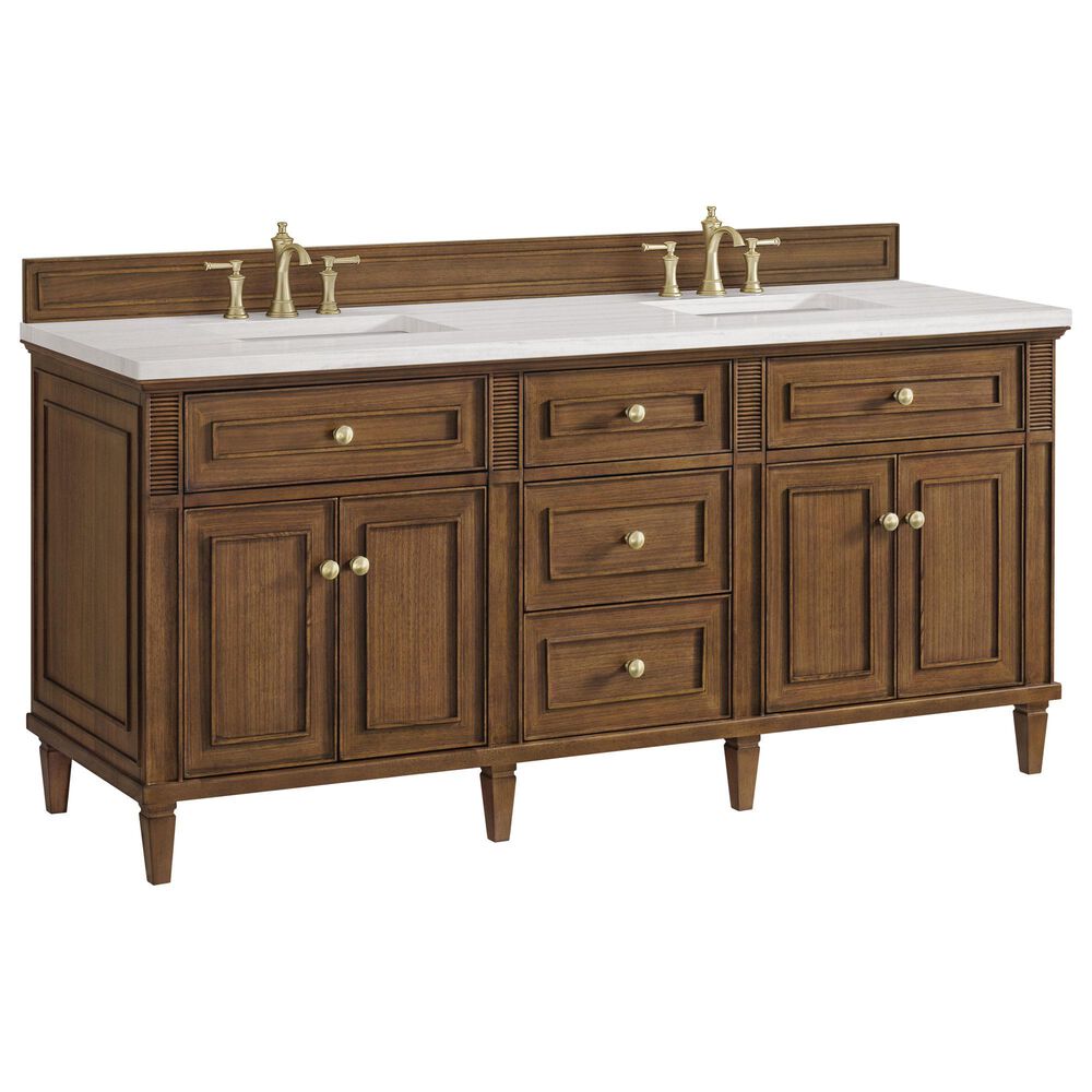 James Martin Vanities Lorelai 72"Double Vanity in Mid-Century Walnut with 3 cm Arctic Fall Solid Surface Top, , large