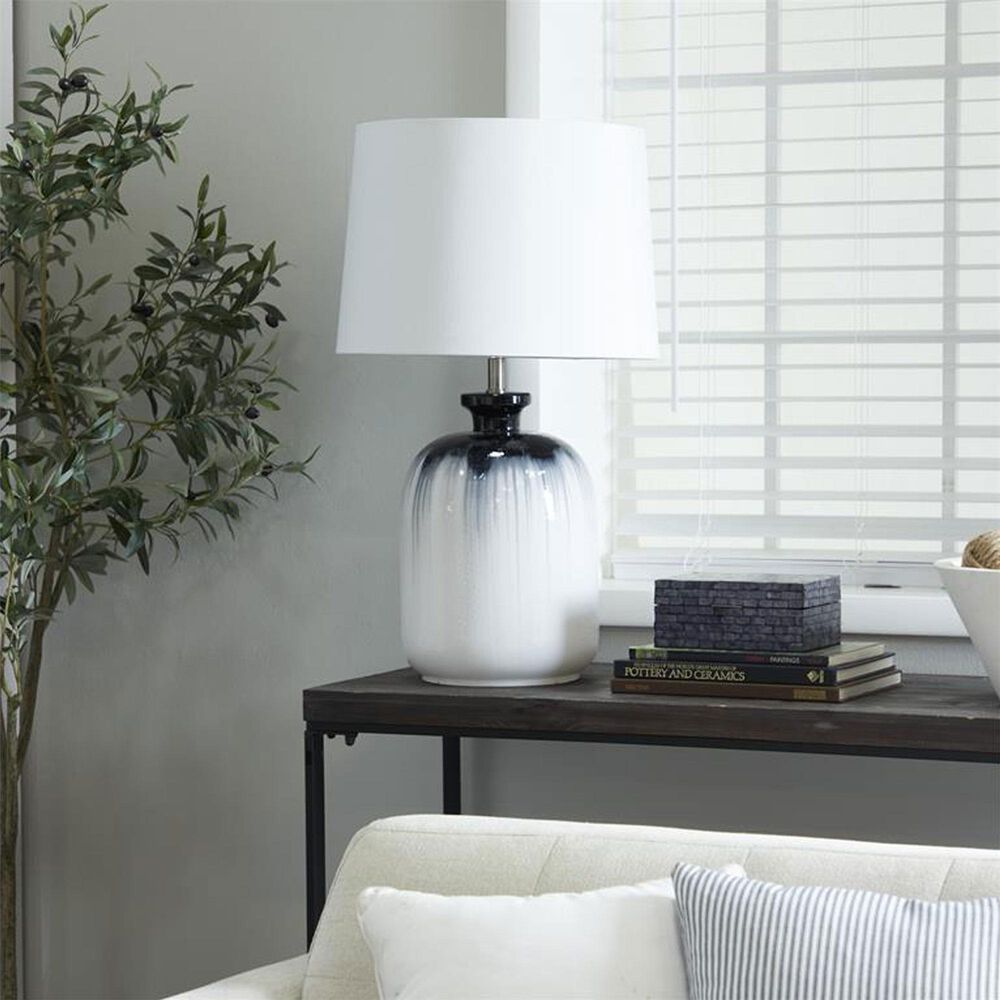 Maple and Jade Glass Rounded Cylinder Table Lamp in White and Black Ombre, , large