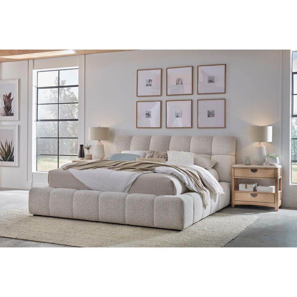Simeon Collection Escape Queen Upholstered Platform Bed with 2 Nightstands in Natural Patina and Sandstone, , large