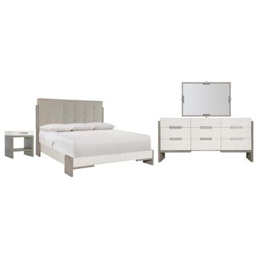 Bernhardt Foundations 4 Piece Queen Upholstered Bedroom Set in Linen and Light Shale, , large