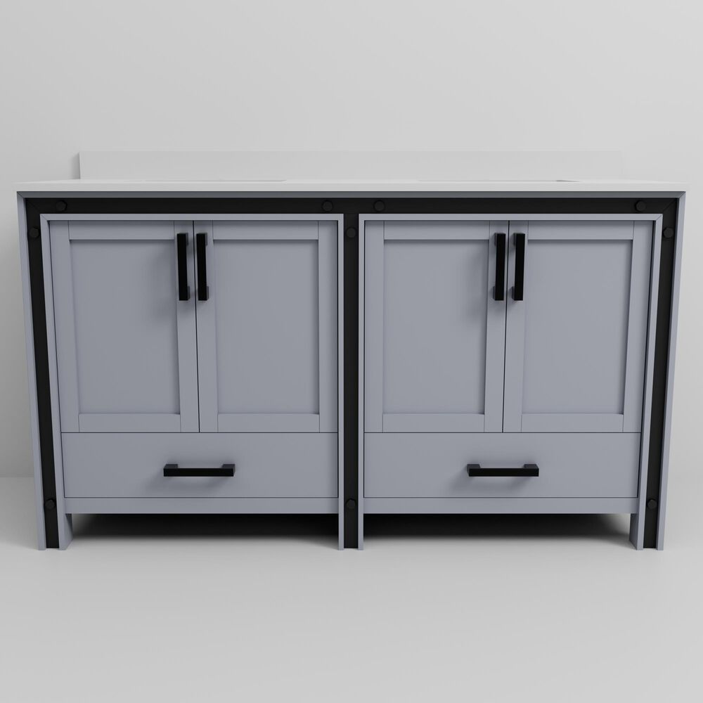 Lexora Home Ziva 60" Double Bathroom Vanity in Dark Grey with 2 cm White Cultured Marble Top and Rectangular Sinks, , large