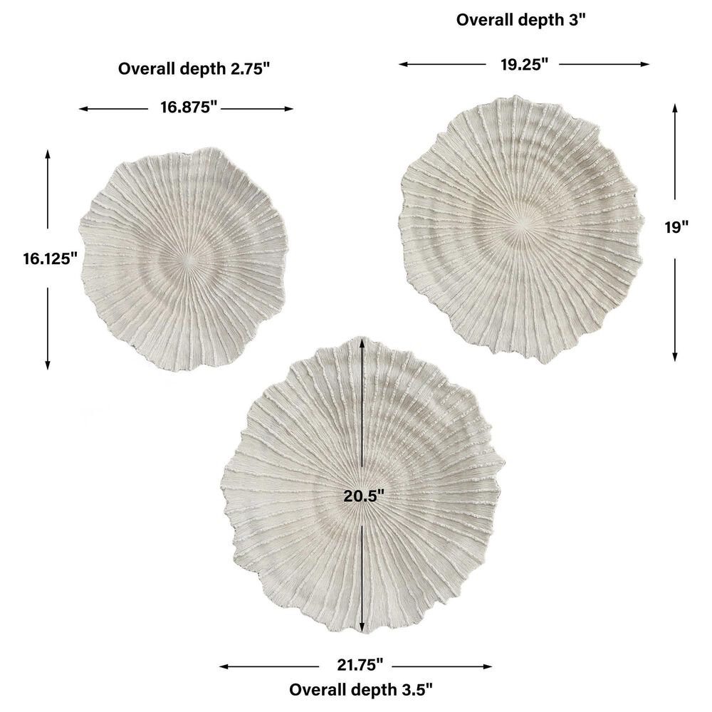Uttermost Ocean Gems 21&quot; x 22&quot; Wall Decor in Ivory and Tan &#40;Set of 3&#41;, , large