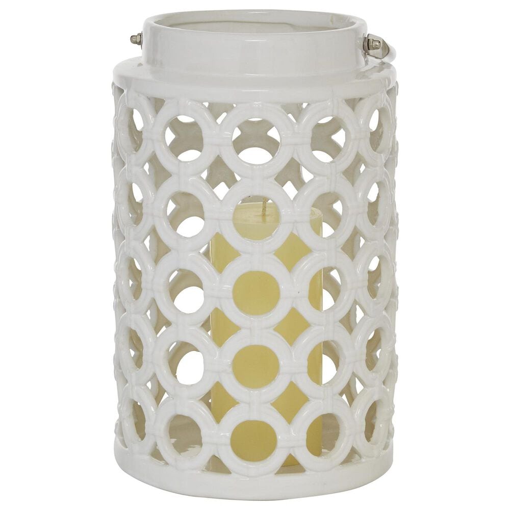 Maple and Jade 11&quot; Circles Decorative Indoor/Outdoor Decorative Candle Lantern in Polished White and Silver, , large