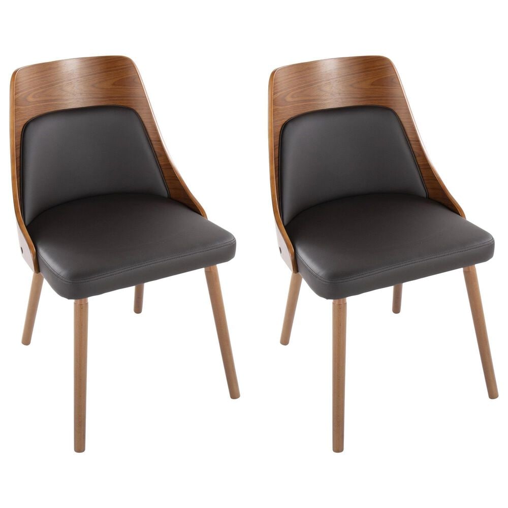 LumiSource Anabelle Side Chair with Brown Faux Leather Cushion in Walnut (Set of 2), , large