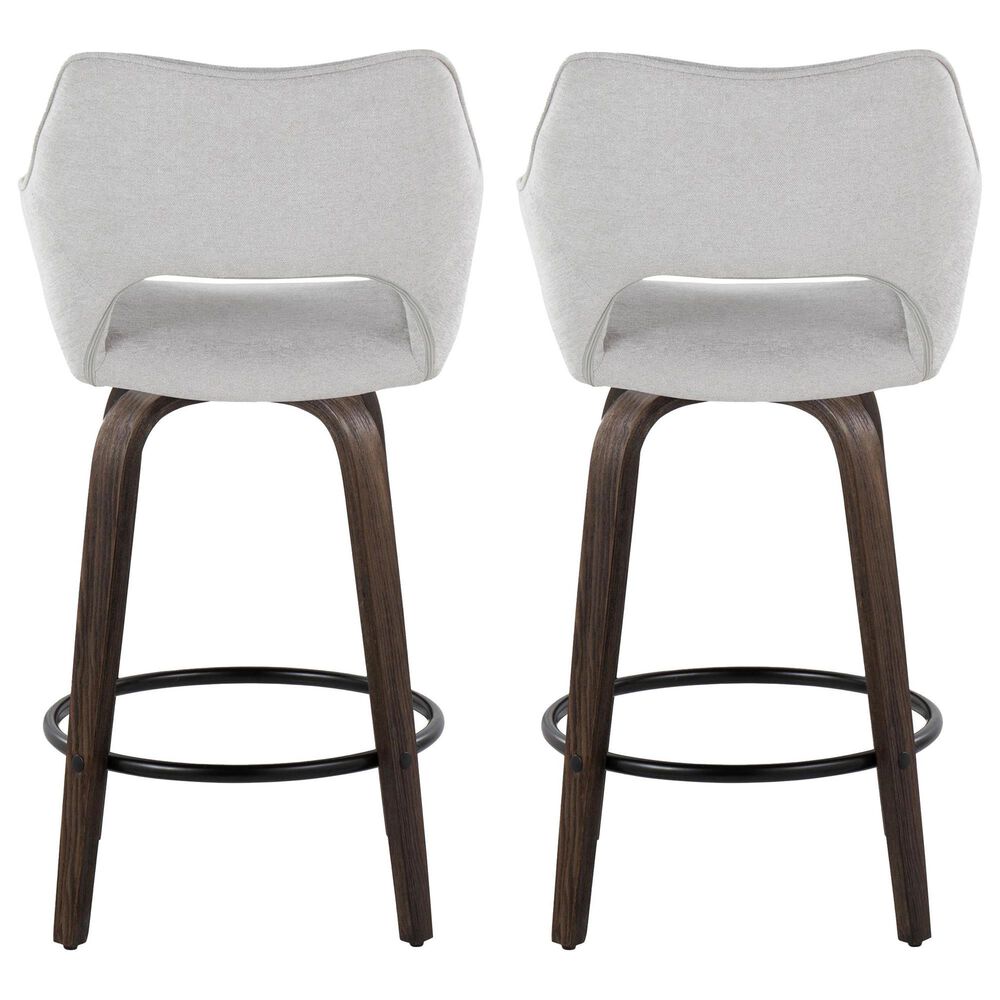 LumiSource Mustang 26" Swivel Counter Stool with Grey Fabric Upholstery in Glazed Walnut and Black (Set of 2), , large