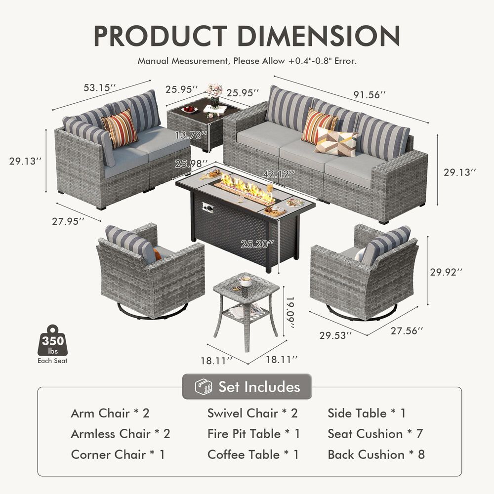 HOMLUX 10-Piece Outdoor Patio Wicker Sectional Furniture Set in Black, , large