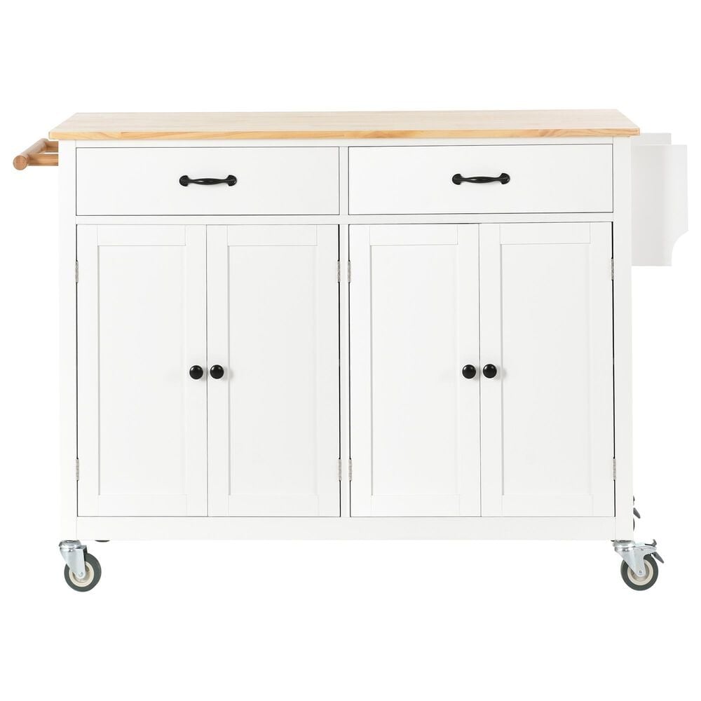HOMLUX 54" Kitchen Island Cart with Solid Wood Top and Locking Wheels in White, , large
