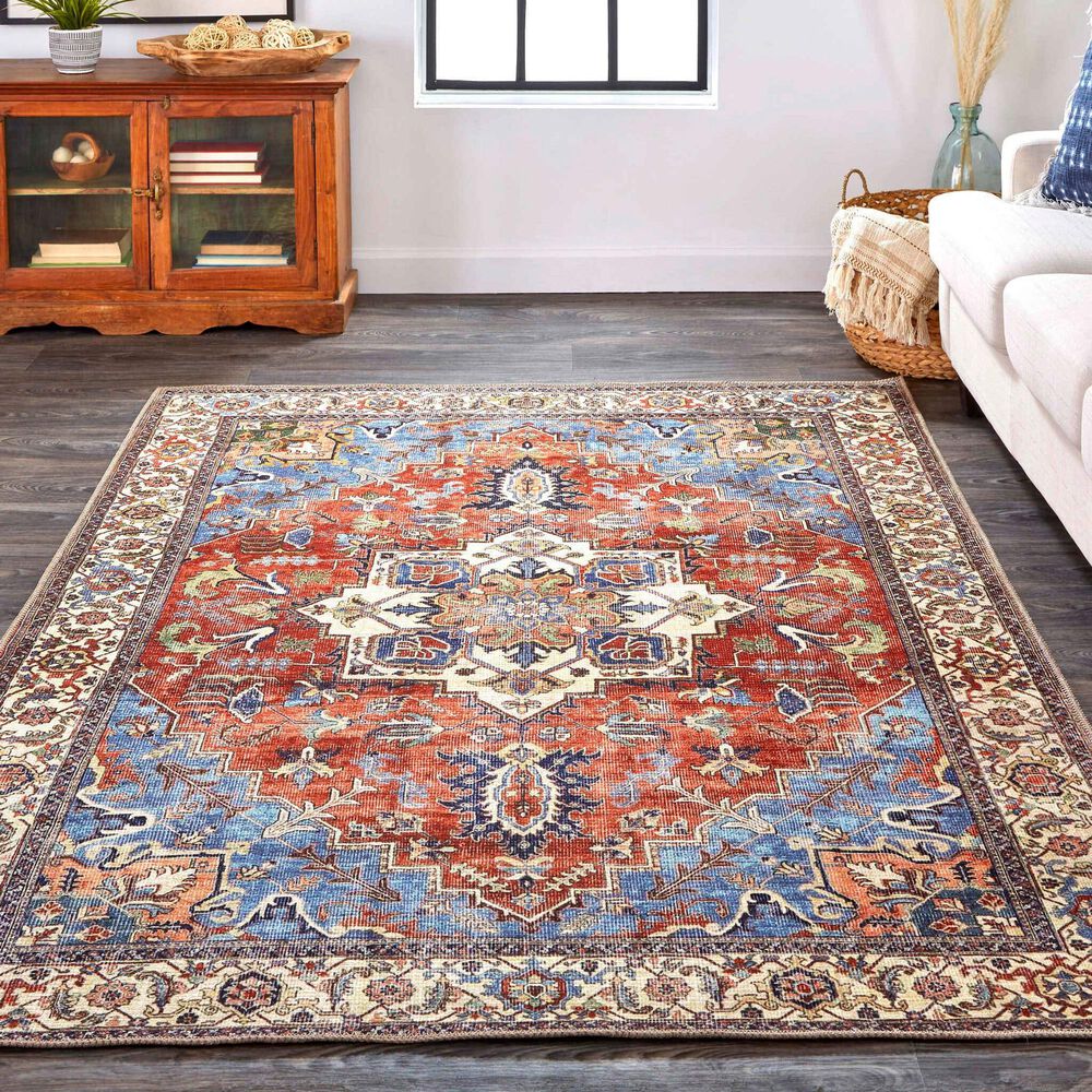 Feizy Percy 5&#39;3&quot; x 7&#39;6&quot; Blue and Rust Area Rug, , large