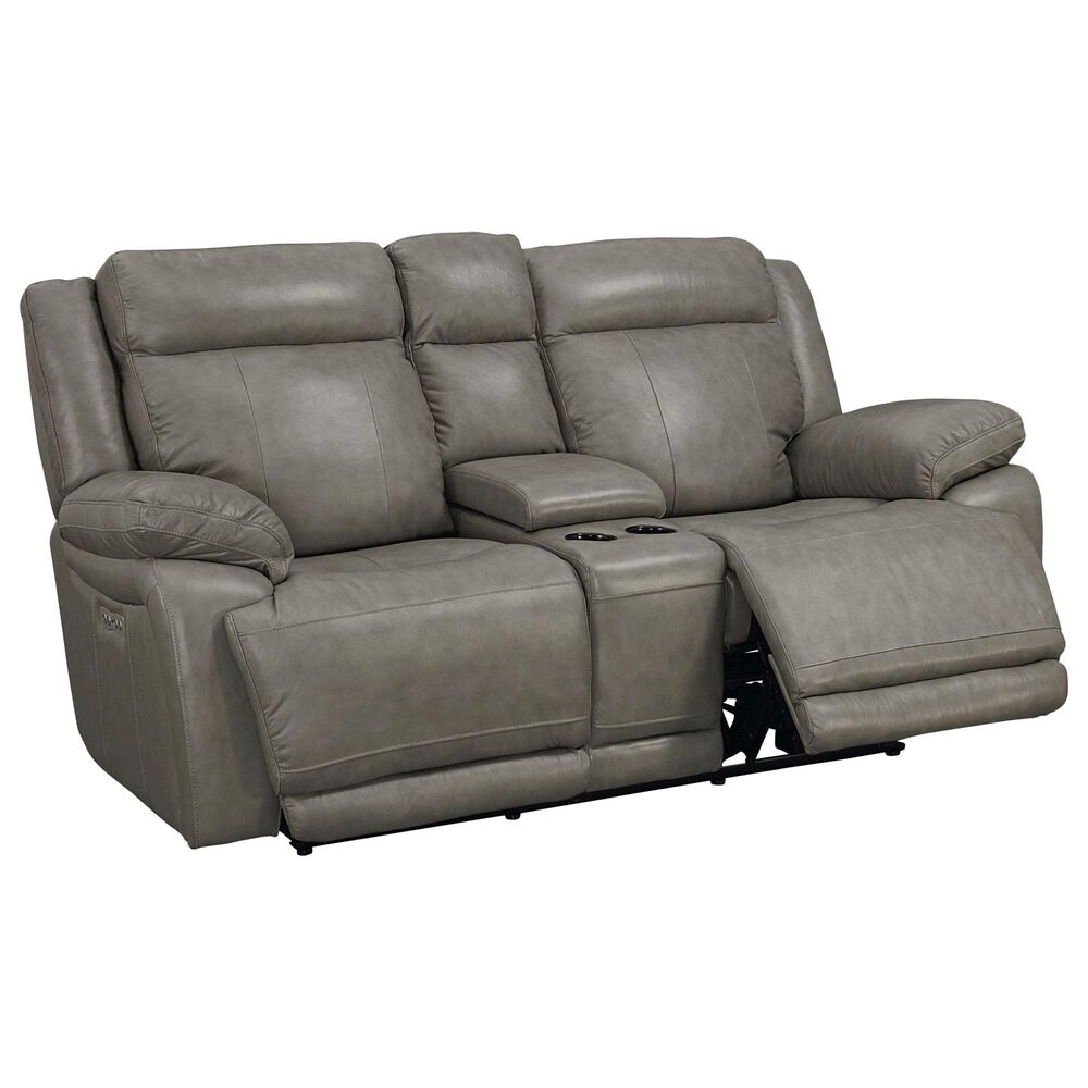 Bassett Evo Leather Recliner Console Loveseat with Power Headrest in Pewter, , large