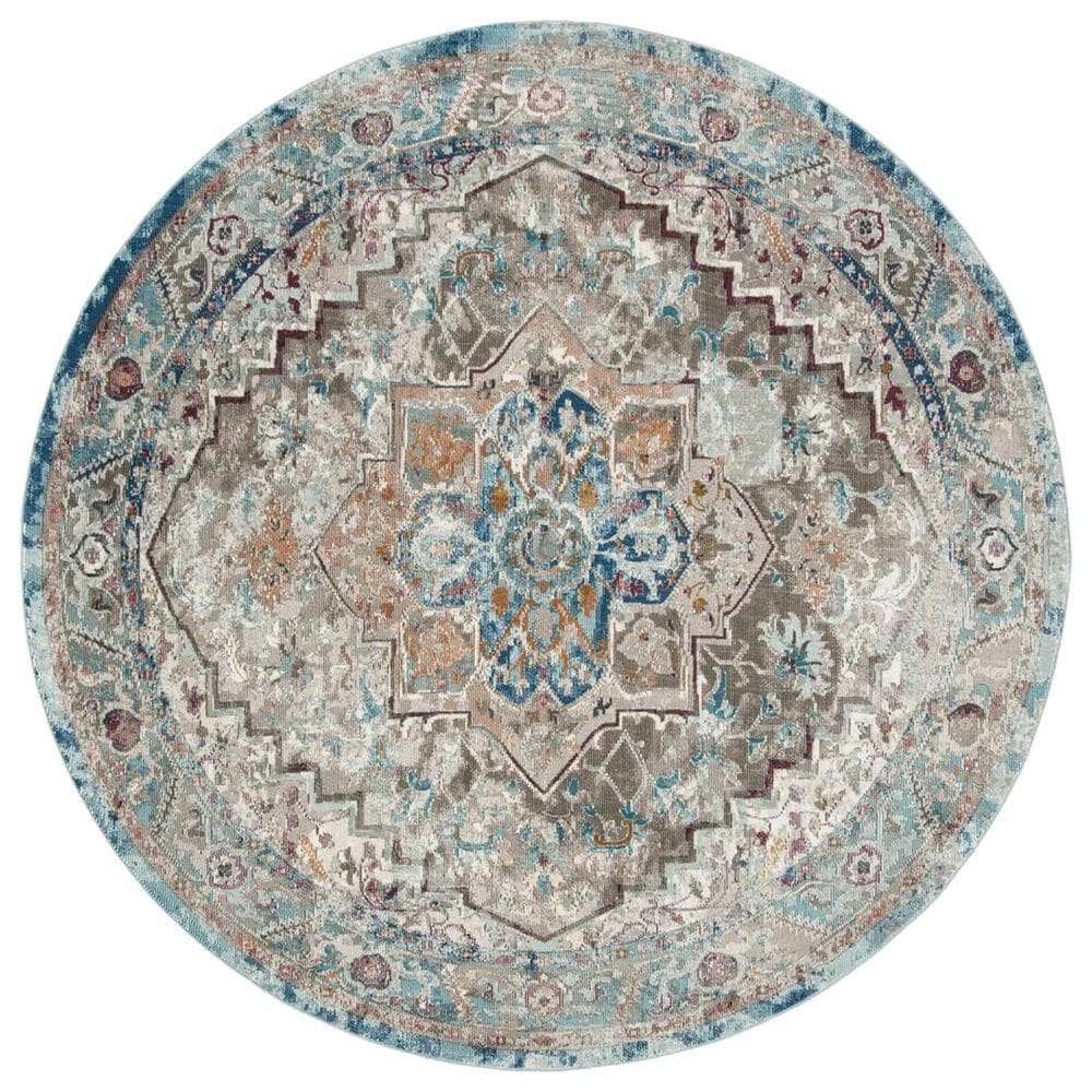 Safavieh Aria ARA119E 6"6" Round Beige and Blue Area Rug, , large