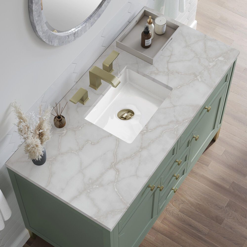 James Martin Vanities Chicago 48" Single Bathroom Vanity in Smokey Celadon with 3 cm Eternal Jasmine Pearl Silestone Top, Rectangular Sink and FreePower Wireless Charger, , large