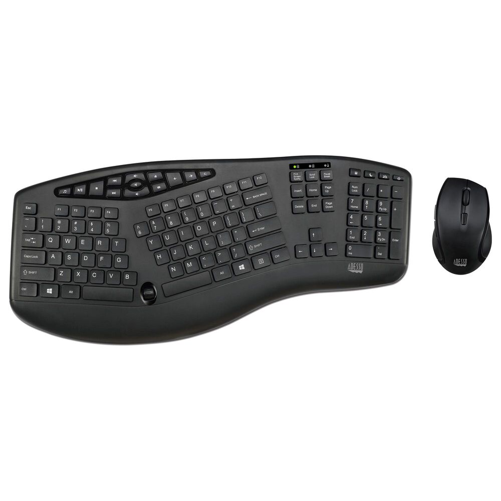 Adesso TruForm Media 1600 - Wireless Ergonomic Keyboard and Optical Mouse in Black, , large
