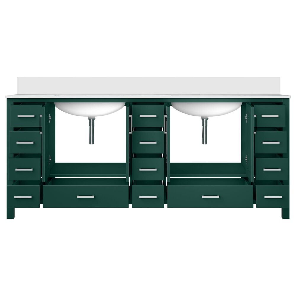Lexora Home Jacques 84&quot; Double Bathroom Vanity in Green with 2 cm White Cultured Marble Top and Rectangular Sinks, , large