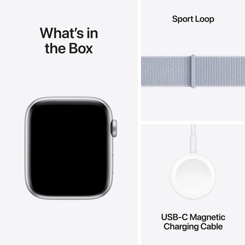 Apple Watch SE GPS 44mm Silver Aluminum Case with Blue Cloud Sport Loop, , large