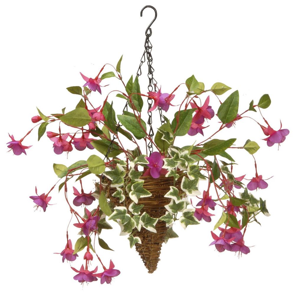 National Tree 15" Fuchsia & Ivy Cone Wall Basket, , large