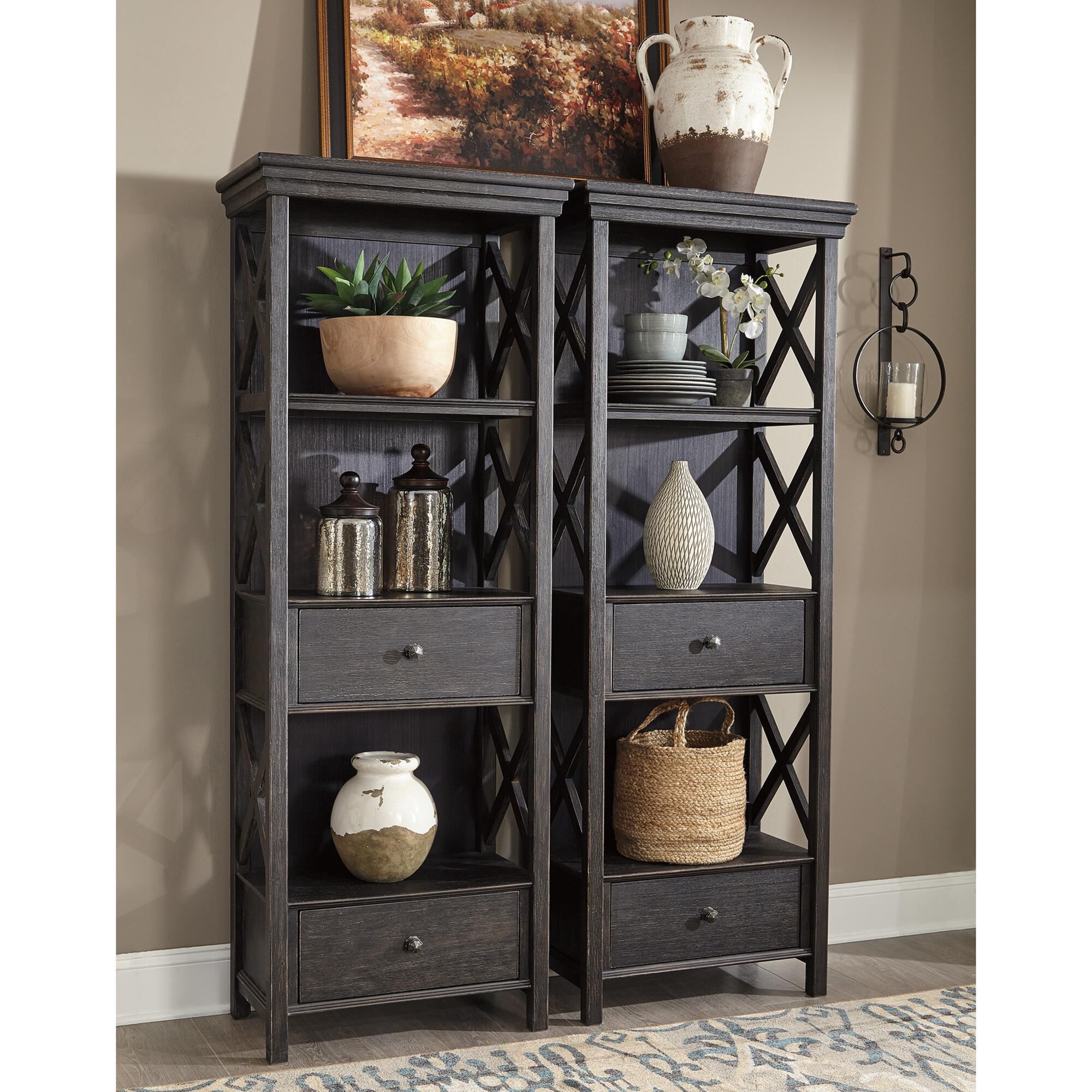 Ashley Tyler Creek 3-Shelf Display Cabinet in Antique Black and Gray