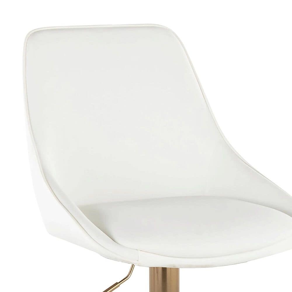 LumiSource Diana Adjustable Barstool with White Faux Leather Upholstery in Gold (Set of 2), , large