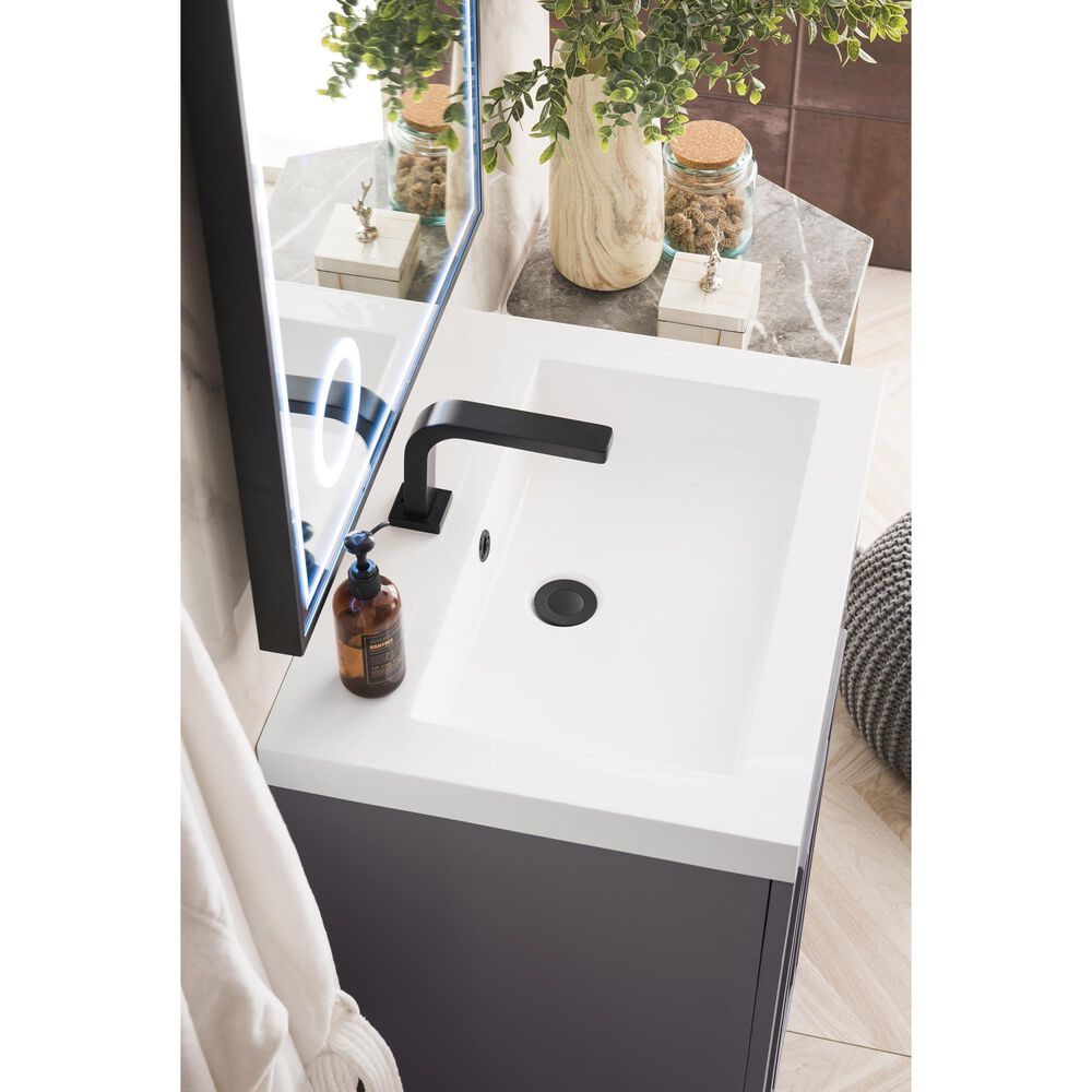 James Martin Vanities Alicante 24&quot; Single Bathroom Vanity in Grey Smoke with 5 cm White Glossy Resin Top and Rectangular Sink, , large