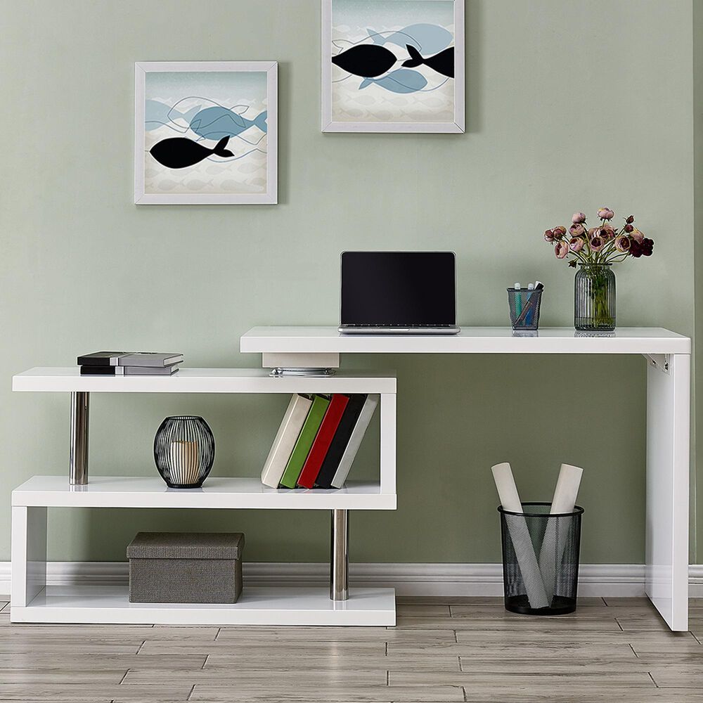 Southern Enterprises Yatesling Corner Desk in White/Chrome, , large