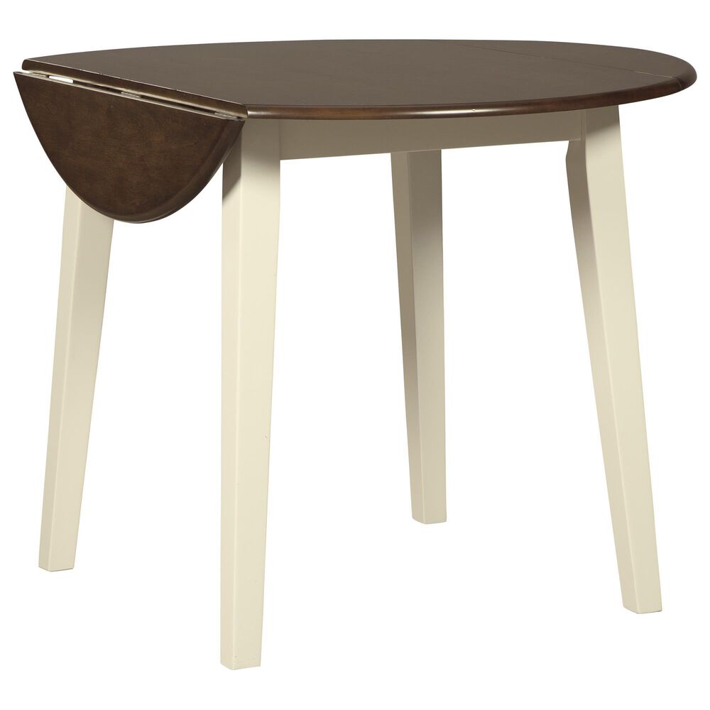 Ashley Woodanville Round Dining Table with 2 Drop Leaves in Cream and Brown - Table Only, , large