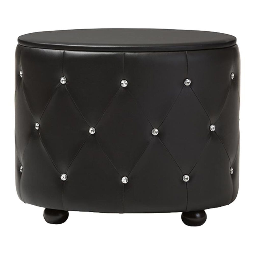Baxton Studio Davina Holly 2 Drawer Upholstered Nightstand in Black, , large