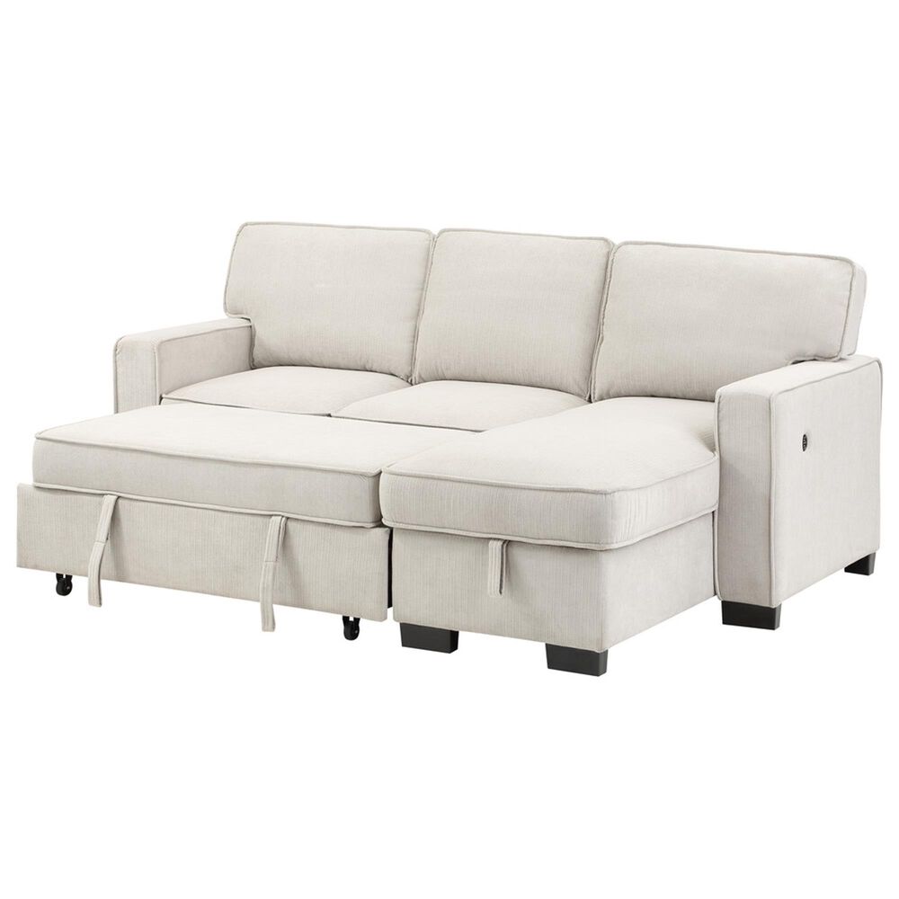 HOMLUX 86.5"W Sleeper Sectional Sofa with Storage Chaise, Cup Holders and USB Ports, in Beige, , large