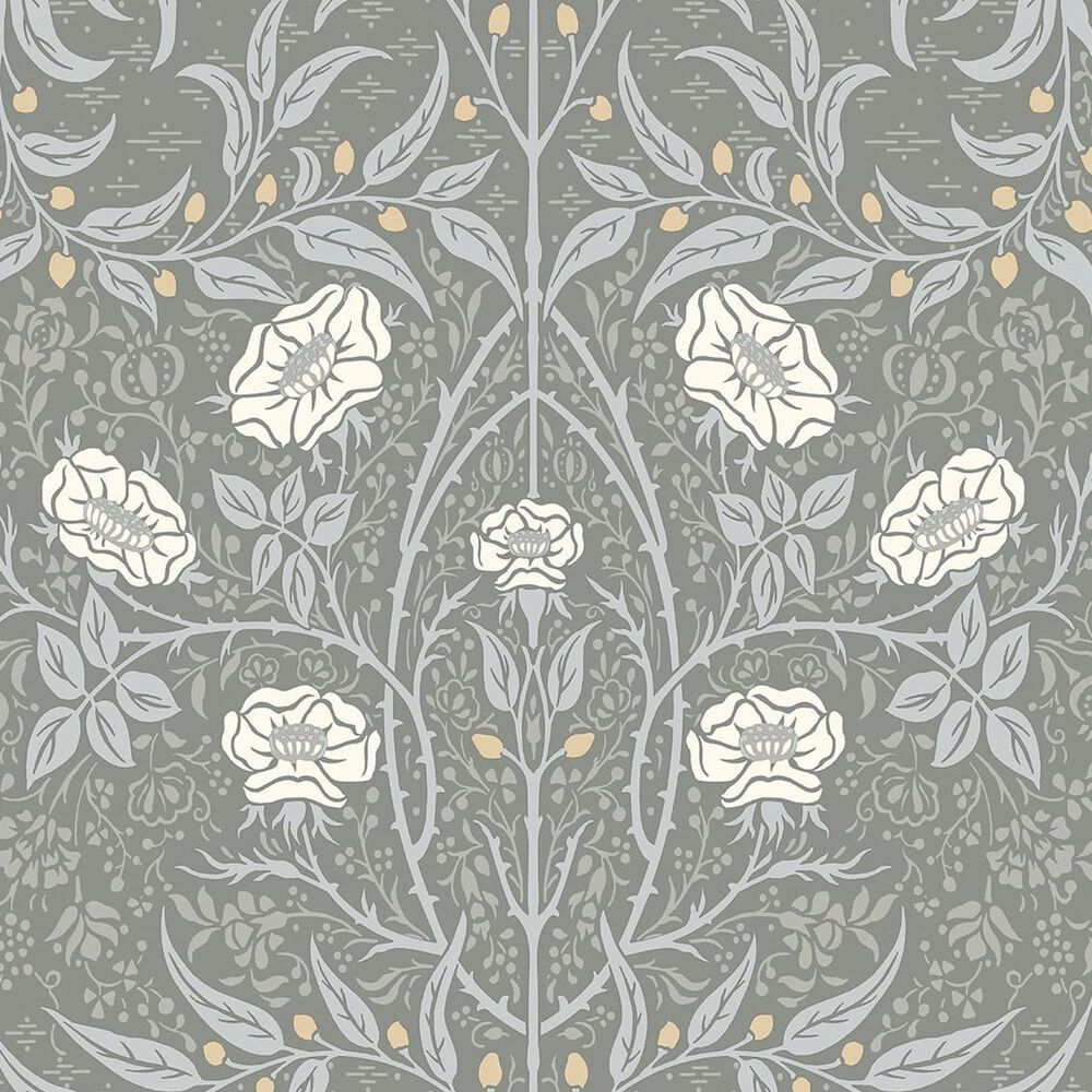 NextWall Stenciled Floral 216&quot; x 20.5&quot; Peel and Stick Wallpaper in Alloy Grey, , large